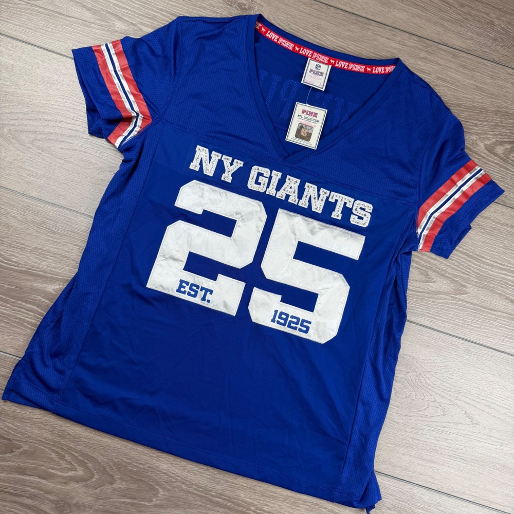 Pink Victoria's Secret Womens NFL NY Giants Football Jersey Blue Large NWT